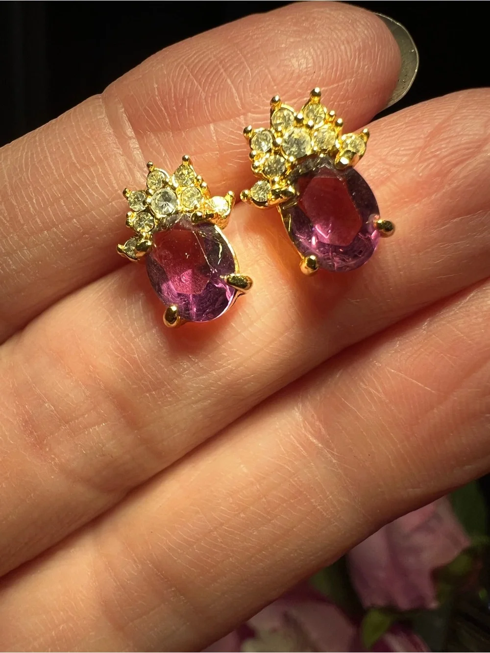 Gold-Plated? Purple Crystal Crown Stud Earrings Read below